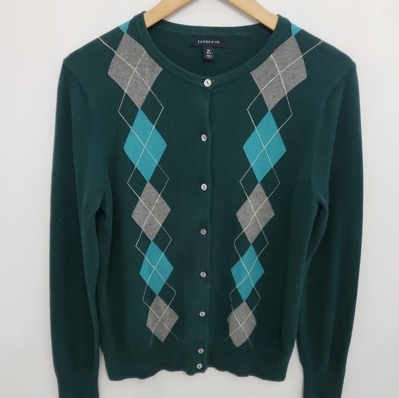 Lands' End Sweaters Lands End Womens Sz M Green Argyle Button